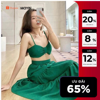 Đầm 2 dây Maybi dáng xoè xanh rêu cup rời