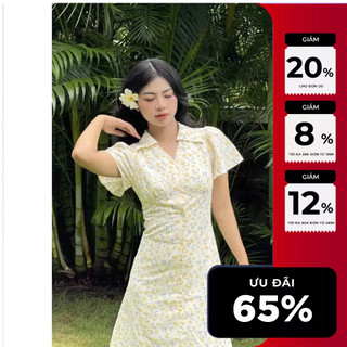 Đầm Maybi gài nút form A lụa nhún cup tay xoè