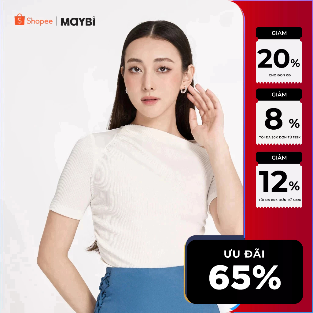MAYBI Áo ôm thun gân kiểu lệch cổ