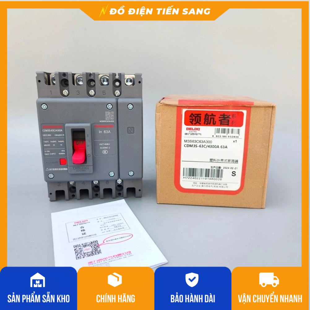 Aptomat khối, át khối 4 pha chống giật chống quá tải hàng delixi chính hãng bảo hành 1 năm.