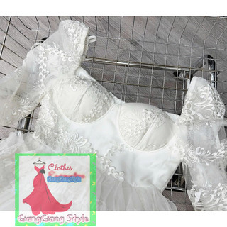 VÁY REN LƯỚI CÚP TAY BỒNG DÀI 080824
