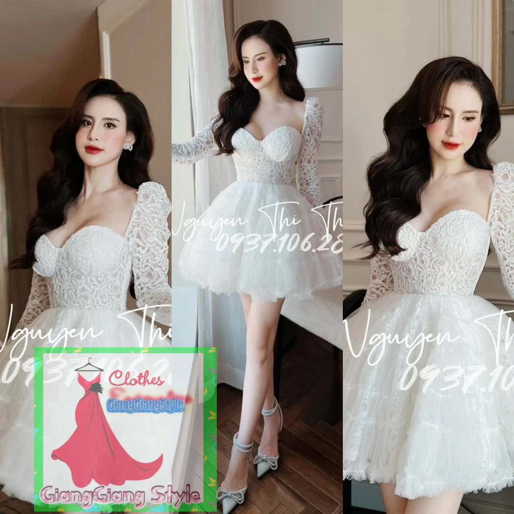 VÁY REN LƯỚI CÚP TAY BỒNG DÀI 080824