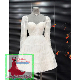 VÁY REN LƯỚI CÚP TAY BỒNG DÀI 080824