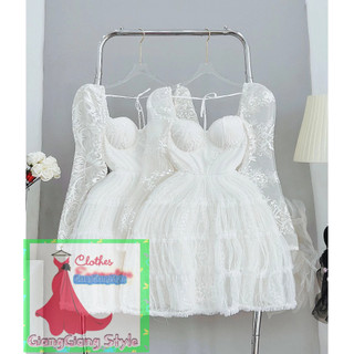 VÁY REN LƯỚI CÚP TAY BỒNG DÀI 080824