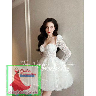 VÁY REN LƯỚI CÚP TAY BỒNG DÀI 080824