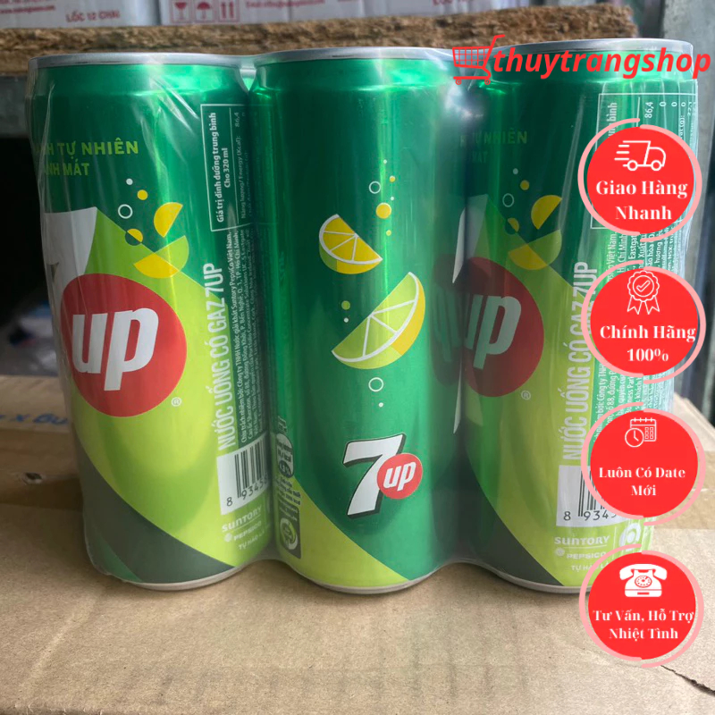 Lốc 6 Lon Nước Ngọt 7Up Lon 320ml