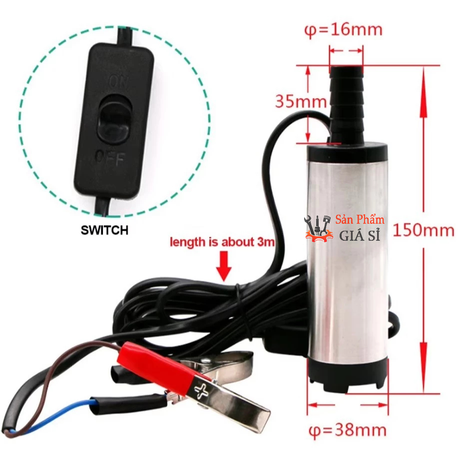 Máy bơm chìm mini 12 volt kẹp ❤️freeship❤️
