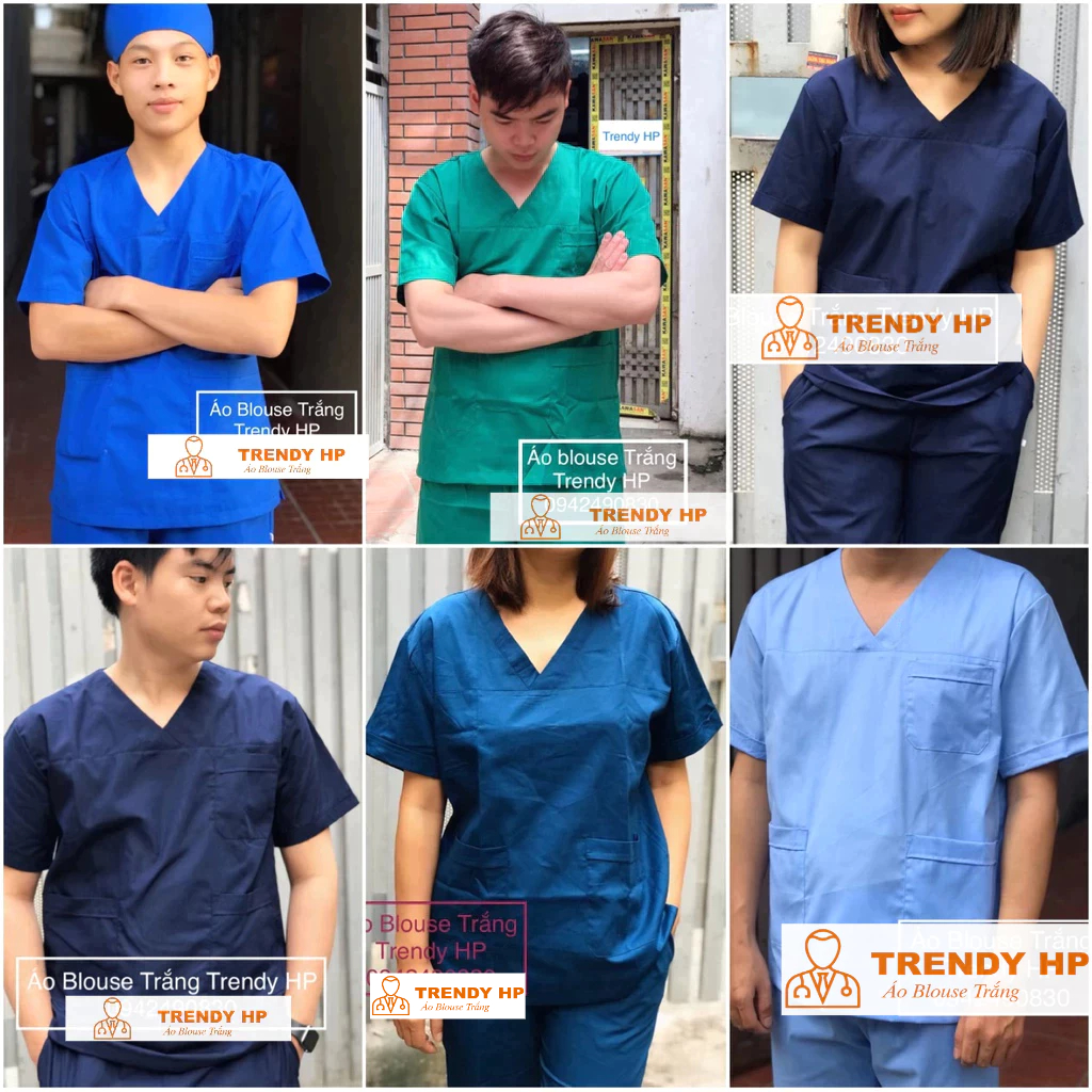 Áo blouse cổ tim nam nữ nhiều màu (chưa gồm quần, mũ)- áo kỹ thuật viên cổ chữ v áo blue bác sỹ, hộ lý, điều dưỡng, y tá