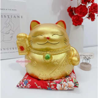  Ống tiết kiệm tạo hình Mèo thần tài hoa đào đeo chuông  C17xD15xR15  cute | vật phẩm tài lộc phong thuỷ  TIỆM HEO SODA 