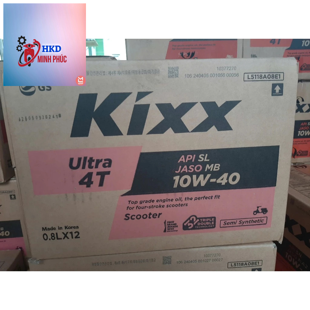 (ga 10w40)Thùng 12 chai Dầu nhớt Kixx xe ga 10W40 SL 800ml bán tổng hợp nhập khẩu