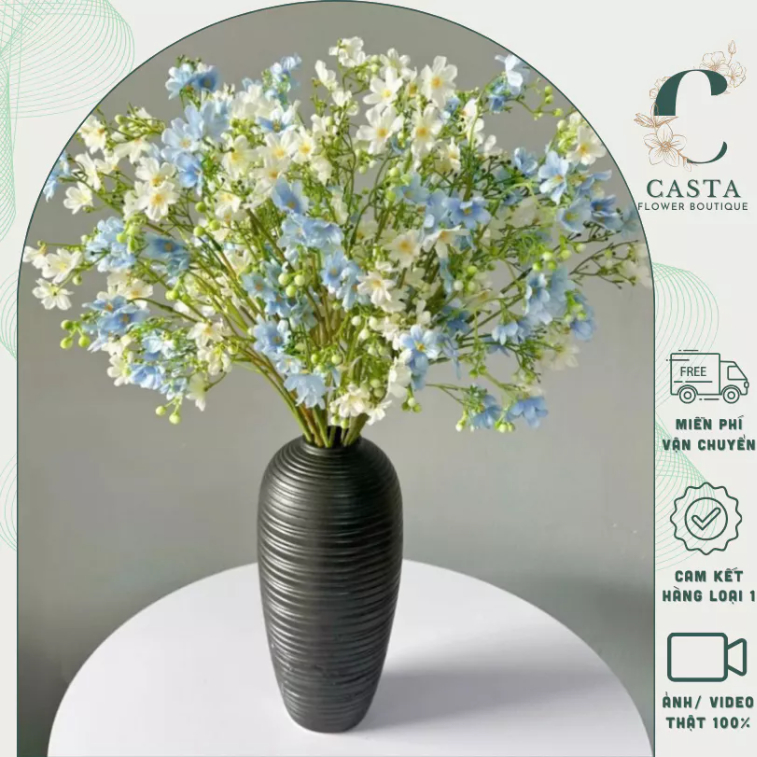 Hoa Nhất Chi Mai CASTA FLOWER Cao Cấp 60cm 9 Chùm Hoa Trang Trí Nhà Cửa, Cắm Lọ Hoa Để Bàn Siêu Xinh
