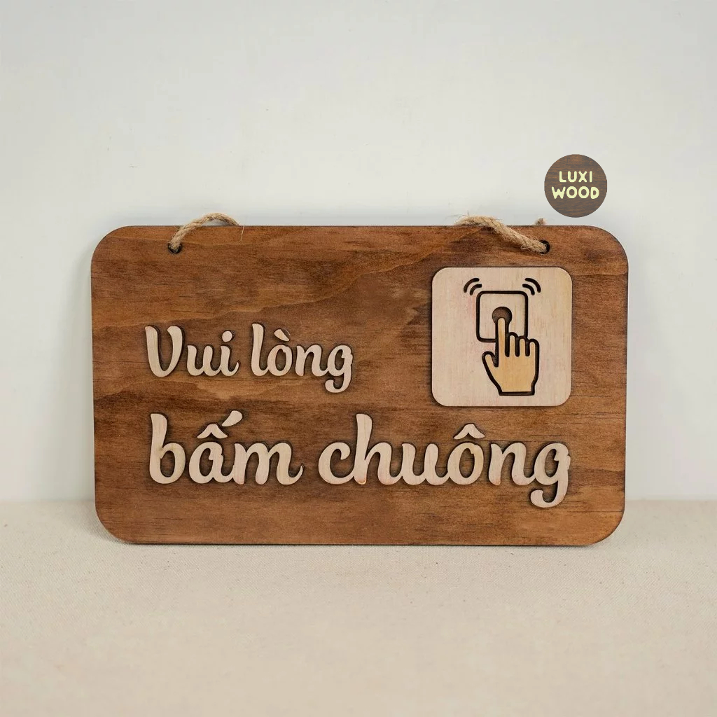 BẢNG GỖ DECOR VINTAGE  “VUI LÒNG BẤM CHUÔNG” –  LUXI DECOR