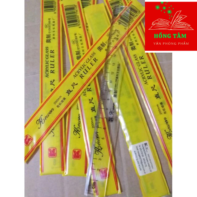 Combo 4 chiếc Thước 20cm Khắc Rõ cm cứng vỏ vàng