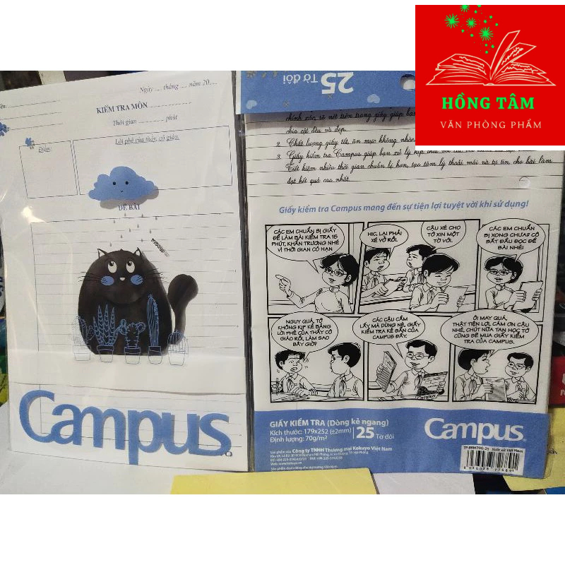 Combo 3 Tập = 75 tờ đôi giấy kiểm tra campus mặt mèo
