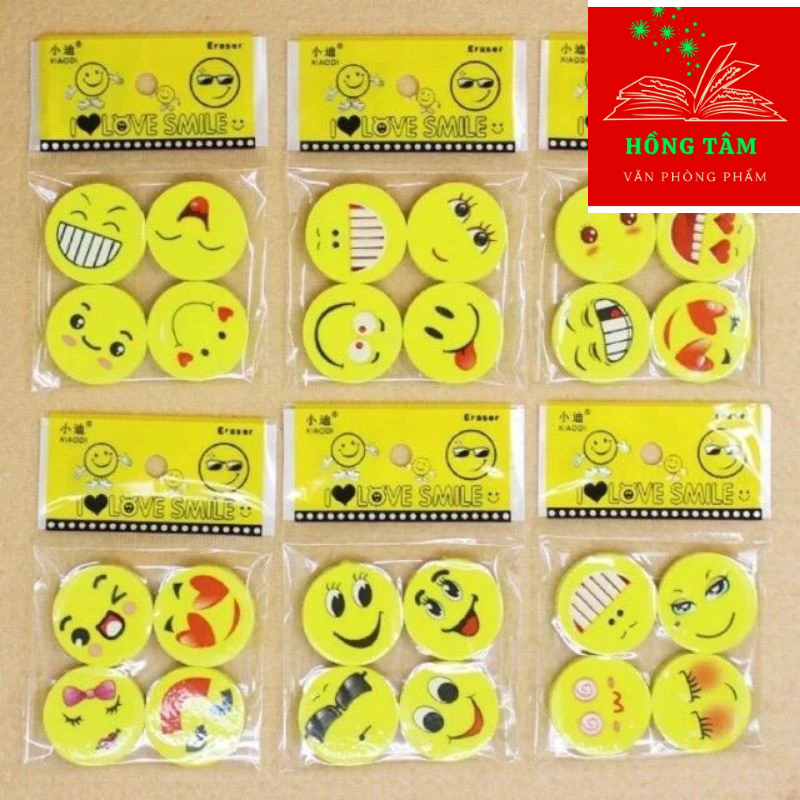 Sét 10 Túi gồm 4 viên =40 viên tẩy mặt cười (tẩy hình mặt cười)
