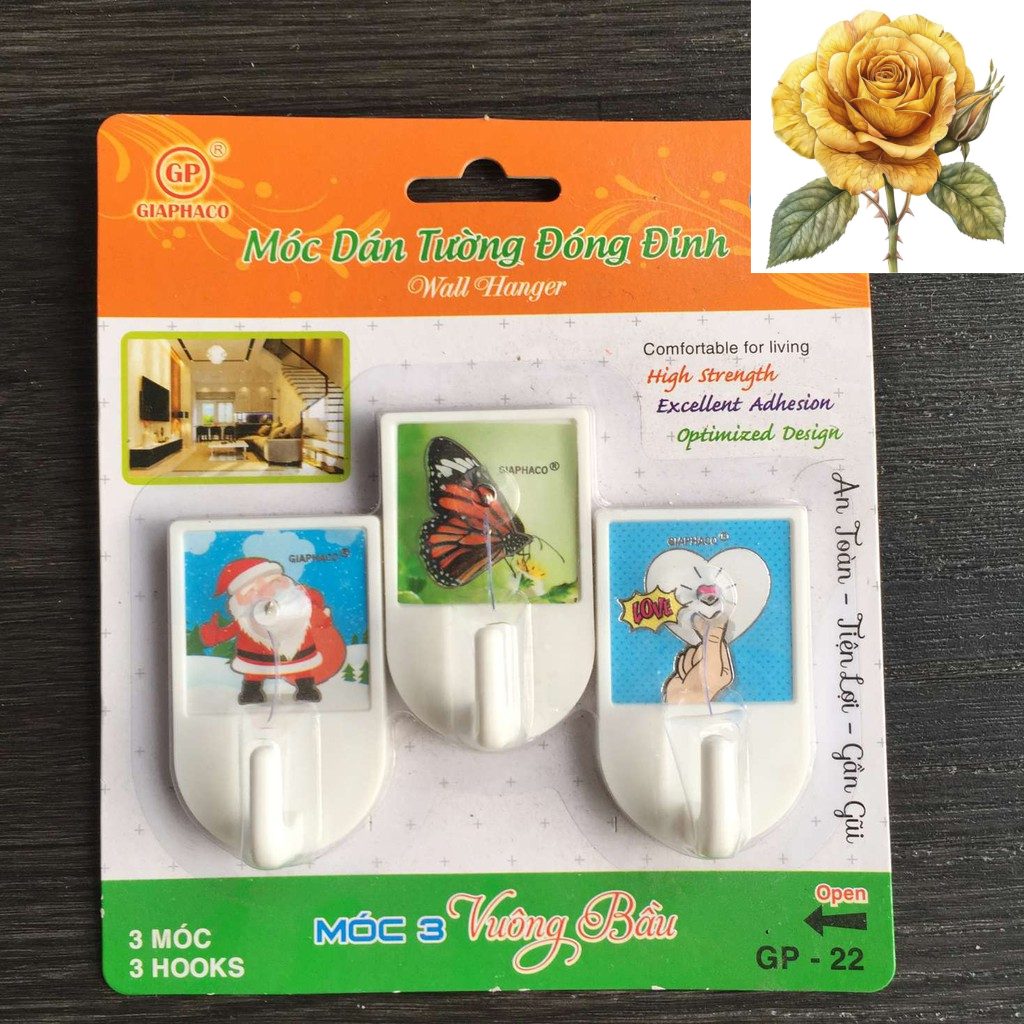 Vỉ 2 móc dán tường có đinh đóng - giao hình ngẫu nhiên