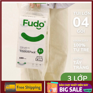 Lốc 4 Gói Giấy Rút Fudo Tissue Pack - Không tẩy trắng, không bụi mịn, an toàn cho bé