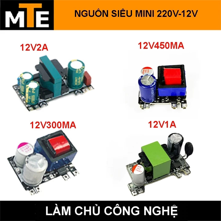 Mạch nguồn hạ áp mini 220V - 12V 1 hàng chân, nhỏ gọn thích hợp cho các dự án IOT