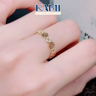 Nhẫn kim tiền đính đá xen kẽ xi vàng 18k N141