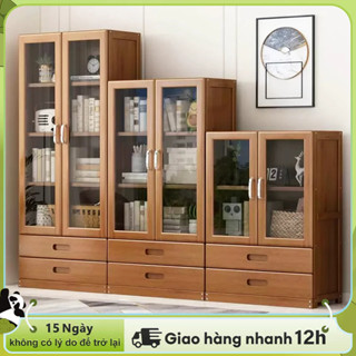 LACCOHUG Giá sách kệ Sách Bằng Tre, Kệ Lưu Trữ Đa Năng, Tủ Sách Gỗ Có Cửa Và Ngăn Kéo, Tủ Trưng Bày