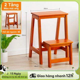LACCOHUG Ghế thang đa năng xếp gọn Ghế thắp nhang 2 bậc xếp gọn, gỗ cao su cao 85cm - [Giao Hàng Hoả Tốc TP LONGAN]