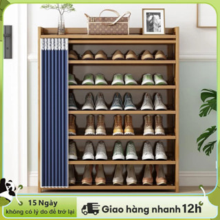 Tủ giày thông minh cửa lùa, cửa gấp gỗ tre tự nhiên kệ giày gỗ sơn bóng chống nước, mối mọt cao cấp