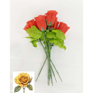 Cành hoa hồng giả - hoa vải lụa màu đỏ