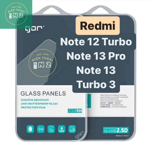 Kính Cường Lực GOR (Không Viền) Xiaomi Redmi Turbo 3/ Note 13 Pro / Note 12 Turbo / Note 13