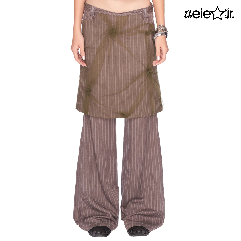 (Thanh lý) aeie jr. MIKO SET - set layer quần ống loe và váy chữ A phối lưới xếp nhún