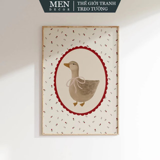Tranh treo tường, Cute Duck Poster Pink Floral Nursery Decor Vintage , nhận in theo yêu cầu, tặng kèm đinh treo tranh