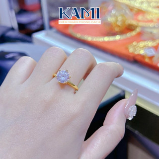  Nhẫn nữ viền trơn hột cao nhân tạo 8ly mạ vàng Kami trang sức sỉ 
