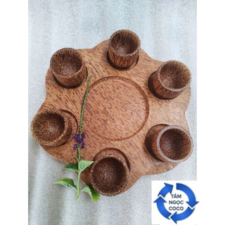 (thanh lý) BỘ ẤM TRÀ HOA MAI BẰNG GỖ DỪA