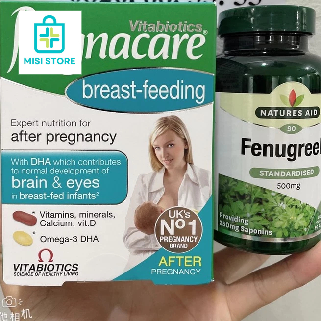 Bộ đôi Viên lợi sữa cỏ cà ri và Vitamin tổng hợp bú Anh Pregnacare Breast-feeding