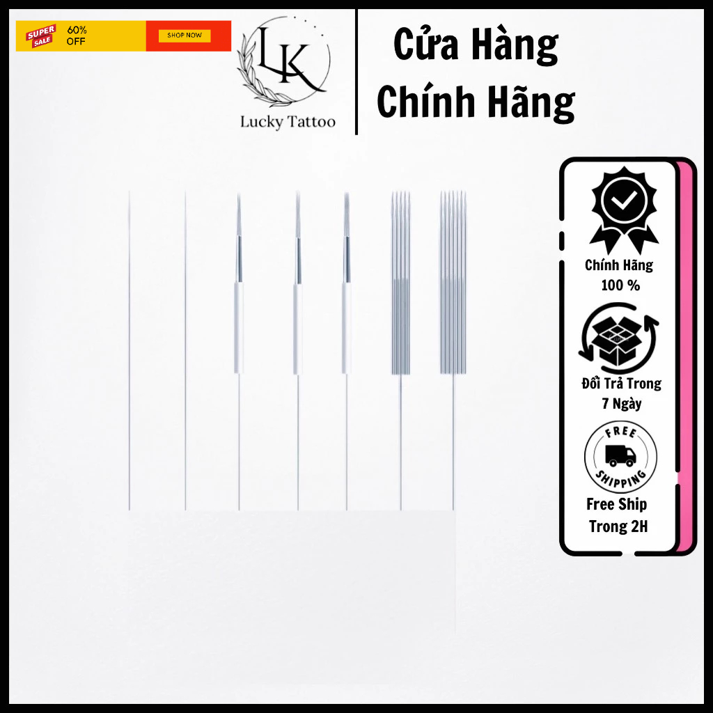 Kim 1 ngắn, kim 3 ngắn dùng trong phun xăm thẩm mỹ, kim cắt sẵn dùng máy thần thánh, máy pro