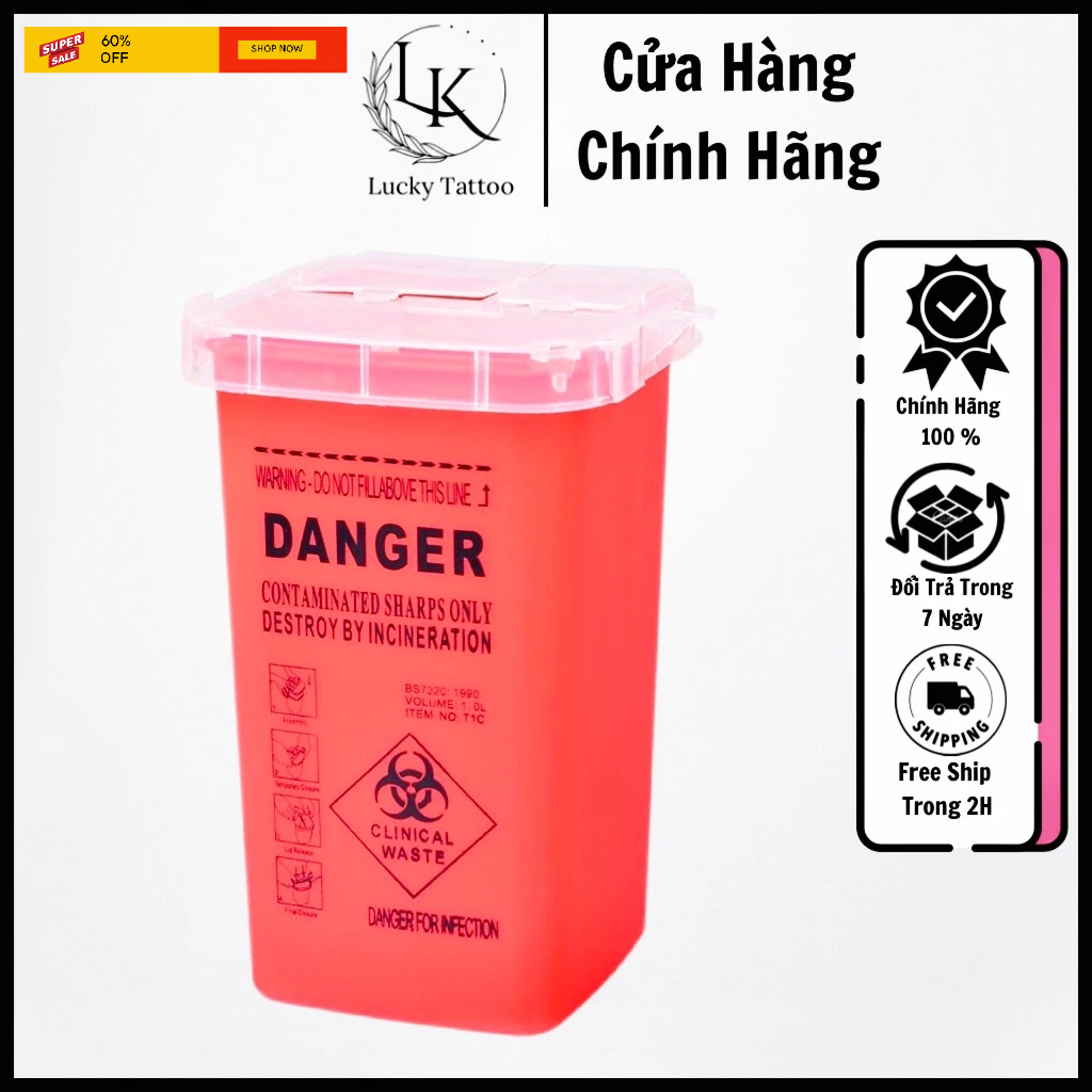 Thùng rác mini phun xăm, thùng rác mini đựng kim phun xăm vệ sinh