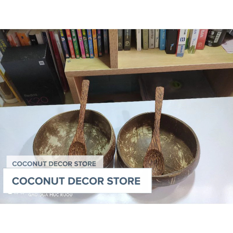 (2 Bộ) Combo Chén Gáo Dừa + Muỗng Gỗ Dừa