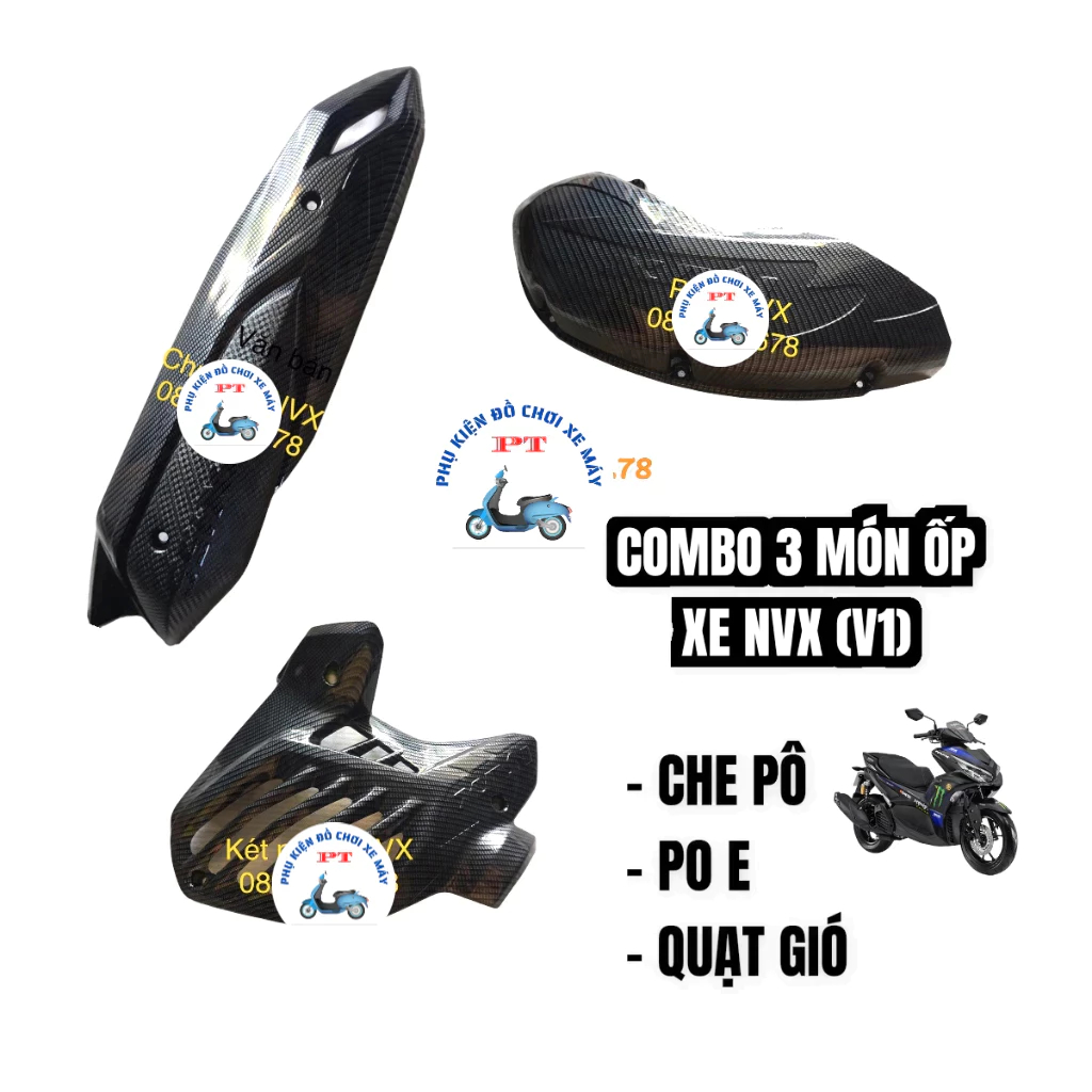 Ốp Xe NVX / Aerox V1 - Loại 125, 155 - Đời 2017, 2018, 2019, 2020 - Carbon - 3 món