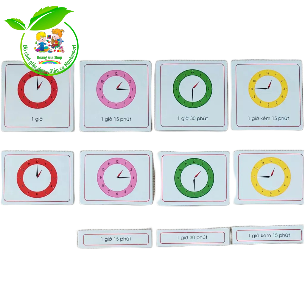 Thẻ học 3 phần: giờ đúng, gịờ rưỡi, giờ hơn, giờ kém