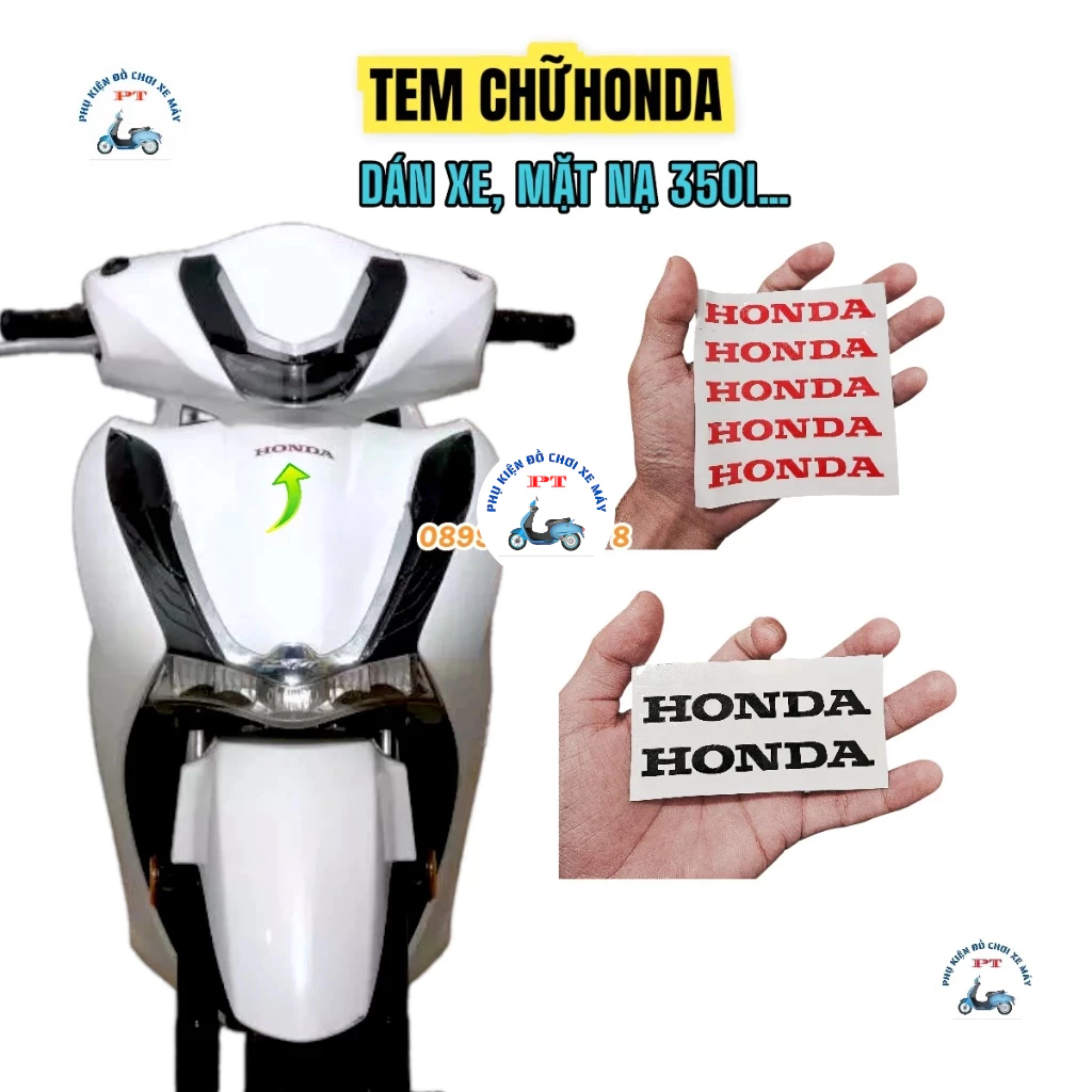 Tem Chữ Honda - Dán Mặt Nạ, Thân Xe Máy SH, Air Blade, Lead, SH Mode, Vision - Màu Đỏ, Đen - Giá 1 c