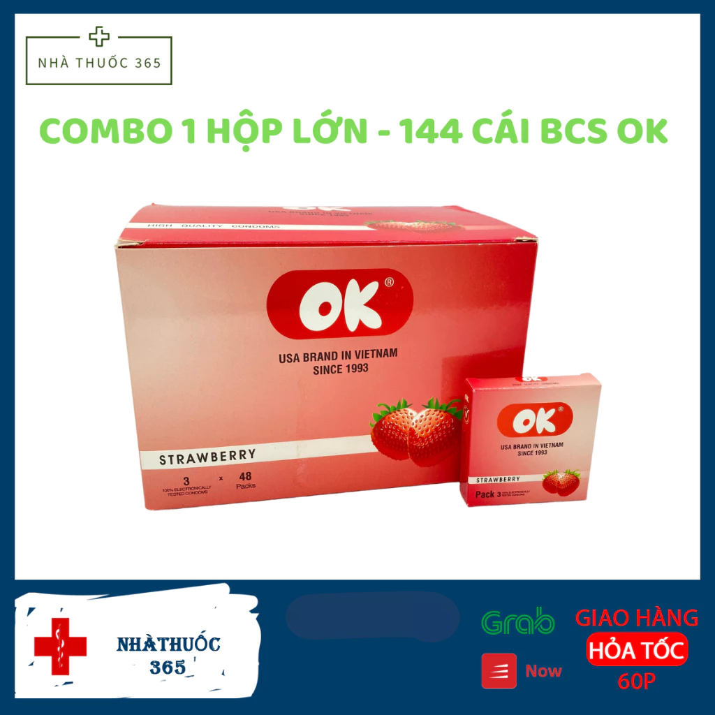COMBO 144 CÁI BAO CAO SU OK HƯƠNG DÂU TÂY