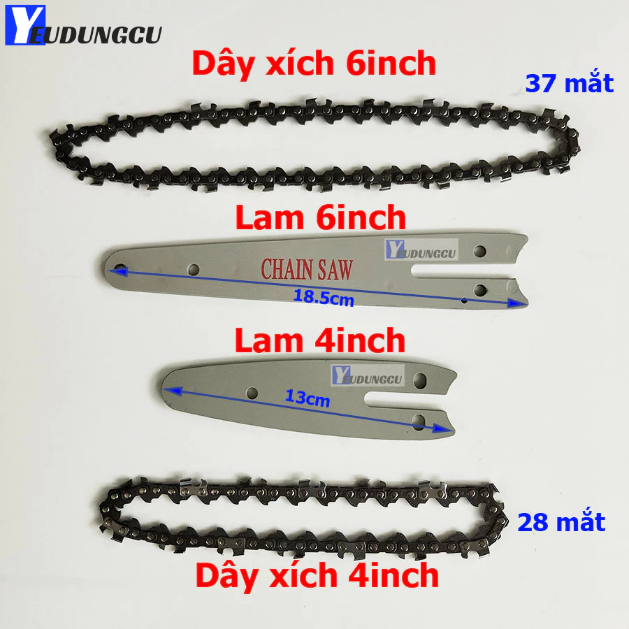 Lam Dây Xích Thay Thế 4inch - 6inch - 8inch Cho Máy Cưa Xích Chạy Pin & Bộ Chuyển Đổi Cưa Xích