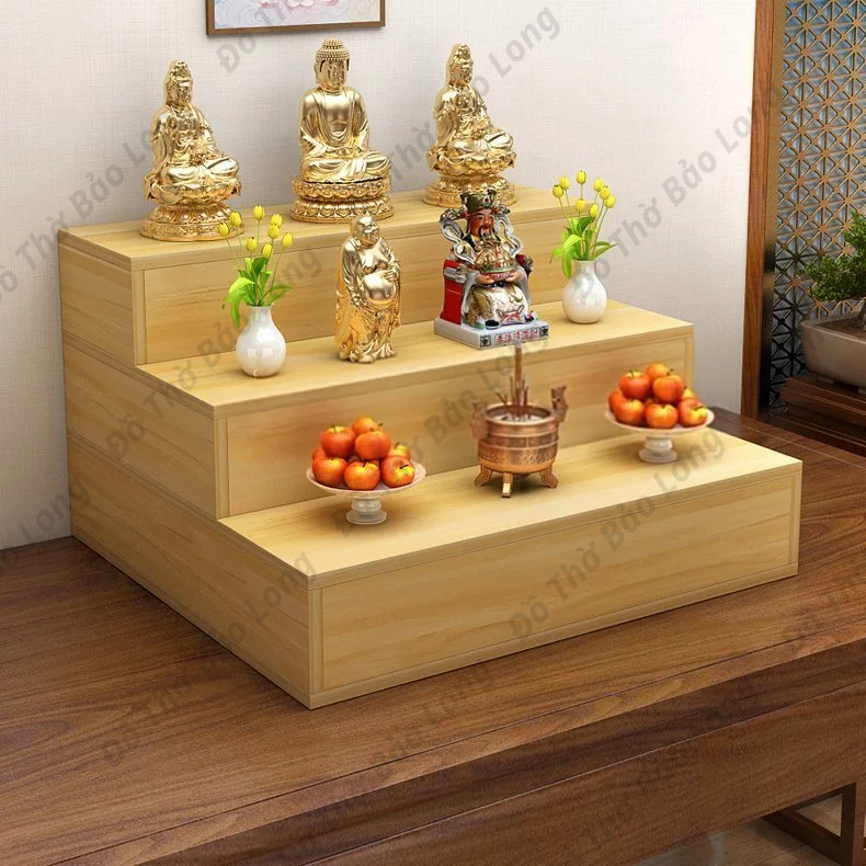 Bục gỗ tam cấp đôn tam cấp bàn thờ phật thờ gia tiên bàn thờ ông địa bàn thờ gỗ công nghiệp MDF bền 