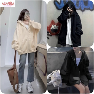 Áo Khoác Nỉ Lót Lông Dày Form Rộng, Áo Hoodie Zip Nỉ Trơn Không Hoạ Tiết