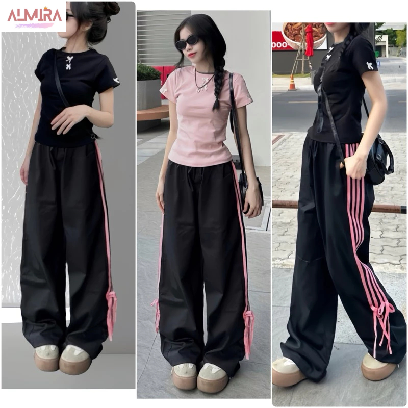 Sét Bộ Hottrend Gồm Áo Thun Babytee 2 Nơ + Quần Suông Kaki 4 Sọc | BigBuy360 - bigbuy360.vn