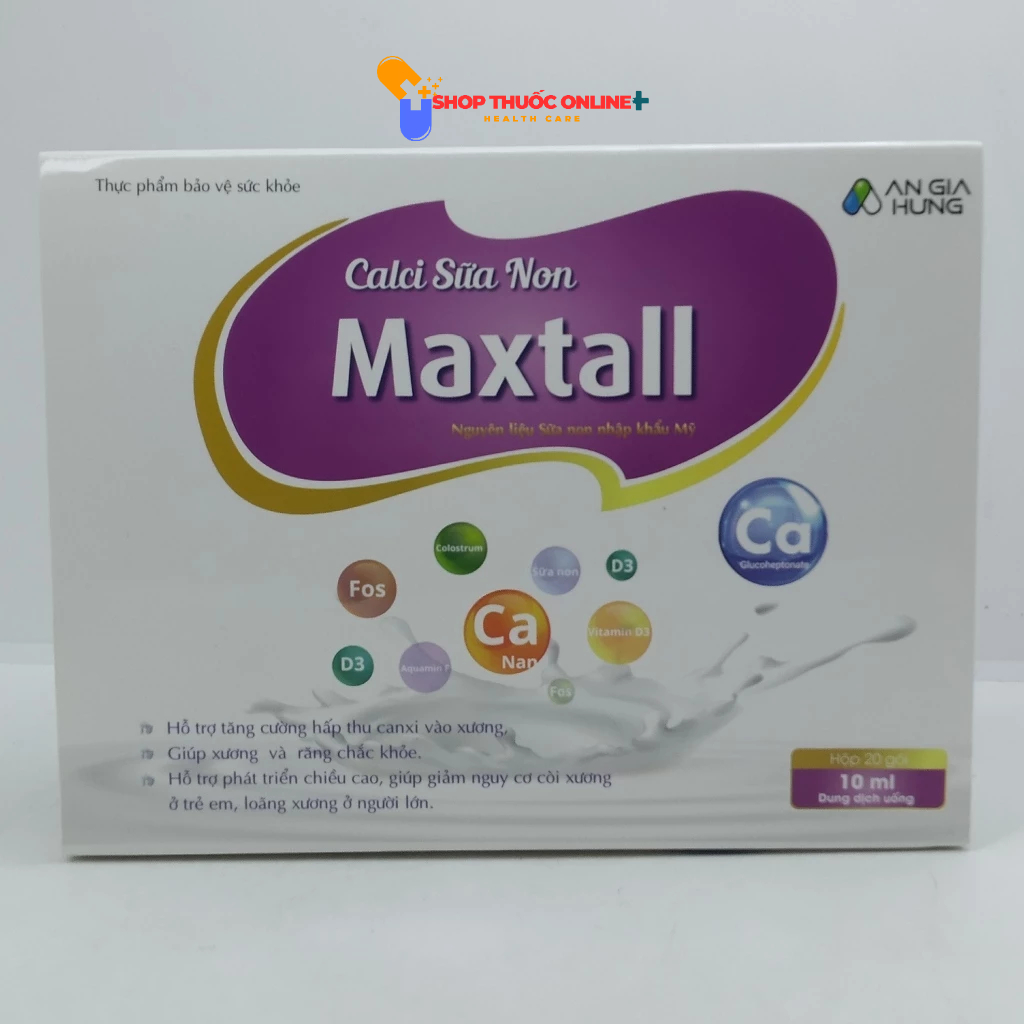 Calci Sữa Non Maxtall hộp 20 gói - Hỗ trợ tăng cường hấp thu canxi vào xương, giúp xương và răng chắ