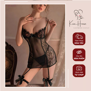 (hoả tốc 2h) váy ngủ body voan xuyên thấu sexy -set tặng kèm dây nịt vớ- qc576
