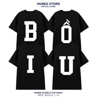 Áo Thun Tay Lỡ Nam Nữ Cotton Unisex , Áo Phông Cổ Tròn Form Rộng Basic Oversize HUNEE 2024 - Buoi Bồ Iu