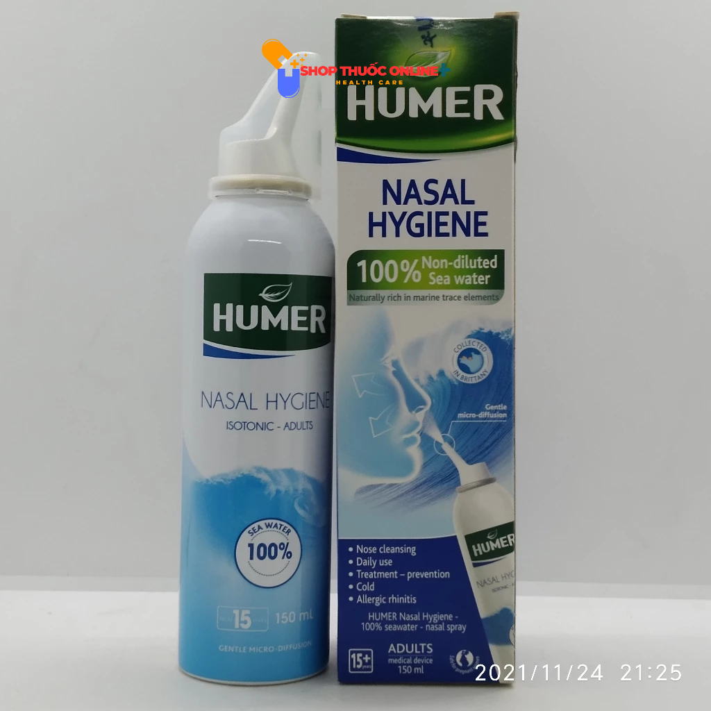 Nước biển xịt mũi Humer Nasal Hygiene 150 ml - Vệ sinh mũi - Người lớn - Trẻ em từ 15 tuổi