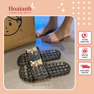  Dép trong nhà dép lê quai ngang trong suốt dép nhựa bản quai ngang pha lê,dép đi nhà tắm Charm gấu 