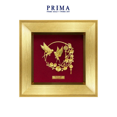 Tranh Mỹ Nghệ Phủ Vàng 24K PRIMA ART - ĐÔI UYÊN ƯƠNG&CÀNH MAI - Kích thước 18x18cm - VCG-0104-01